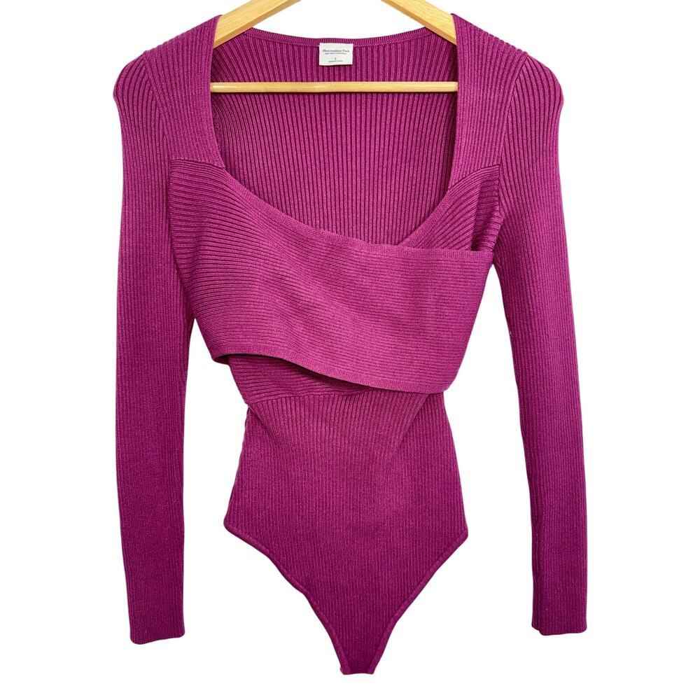 Abercrombie & Fitch Soft AF Pink Wrap Off Shoulder Long Sleeve Bodysuit Womens S